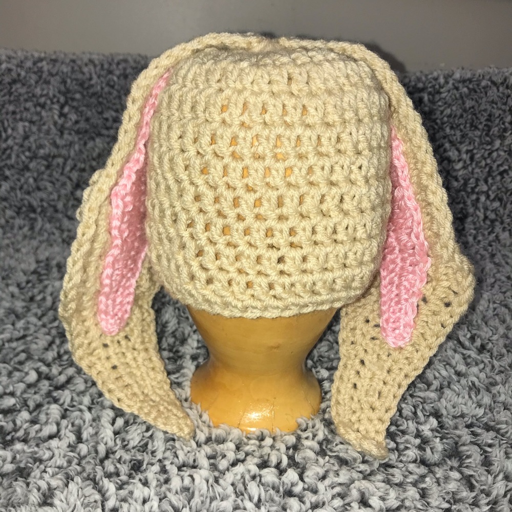 Light Tan Crochet Lop Ear Easter Bunny Hat
